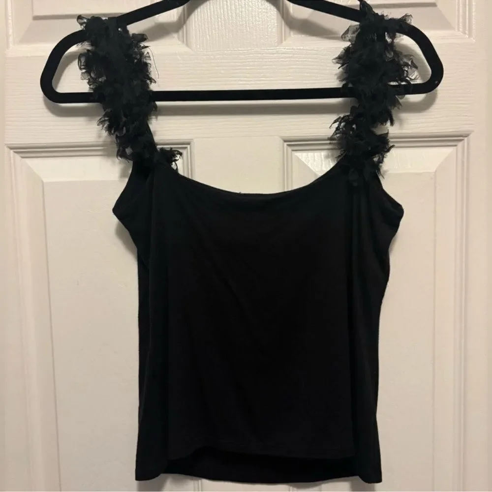 BCBG MAXAZRIA•Chiffon trim black tank top medium - Picture 2 of 7